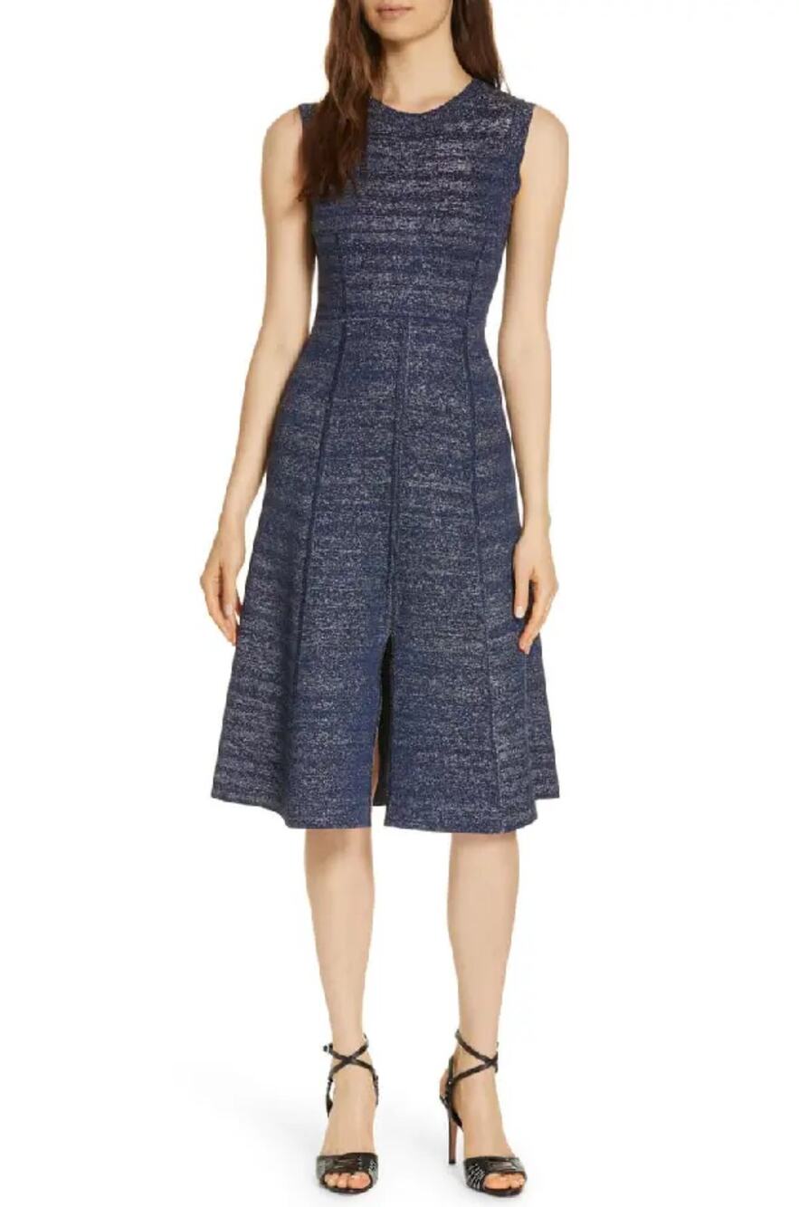 Veronica Beard Foley Metallic Sleeveless Flare Midi Dress M